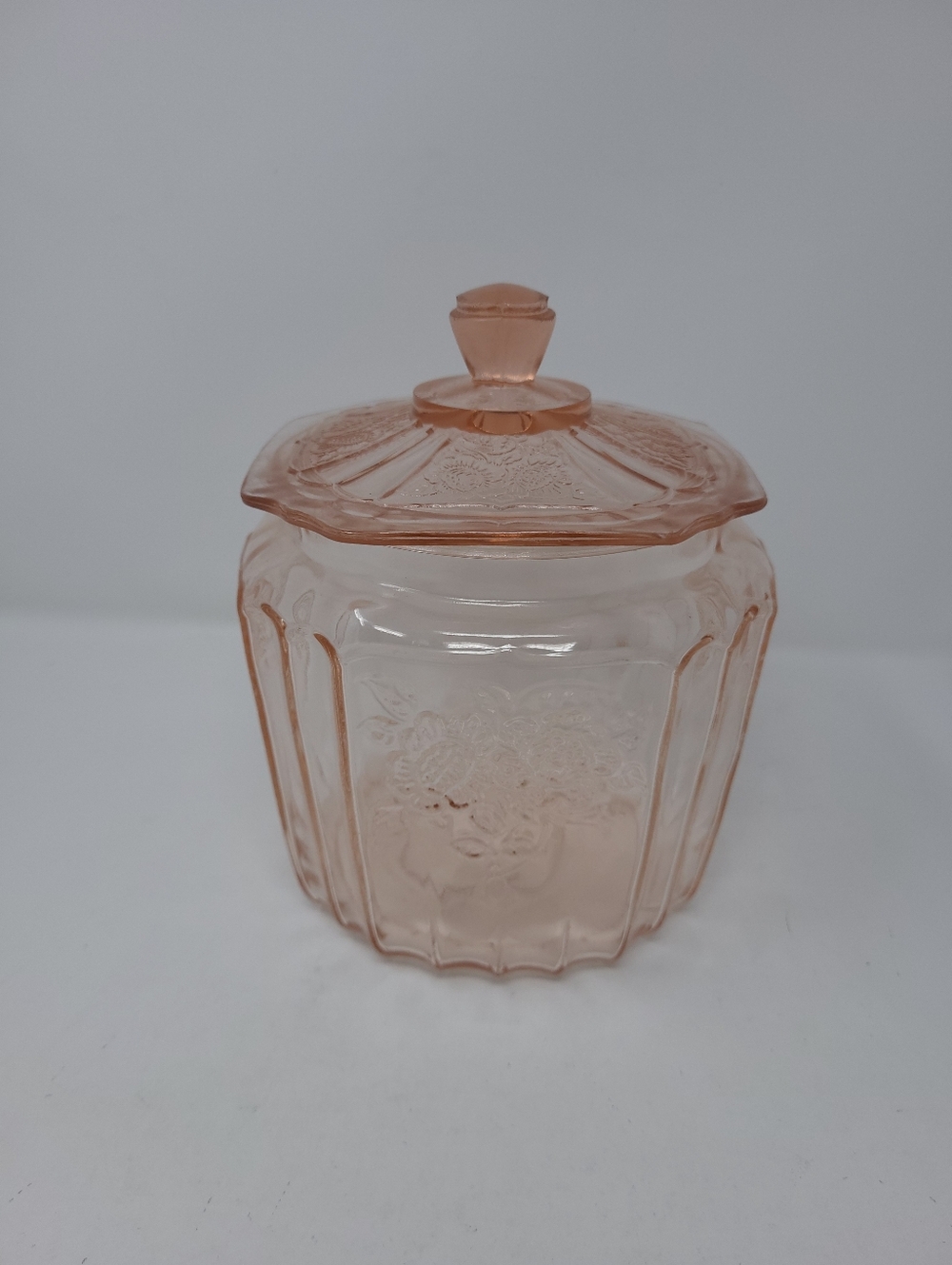 Anchor Hocking Mayfair Vintage Pink Depression Glass Cookie Biscuit Jar Floral